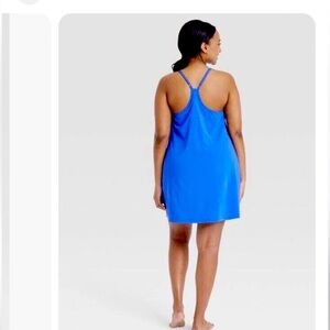 Women's Flex Strappy Exercise Dress All In Motion Blue shorts Pockets XL